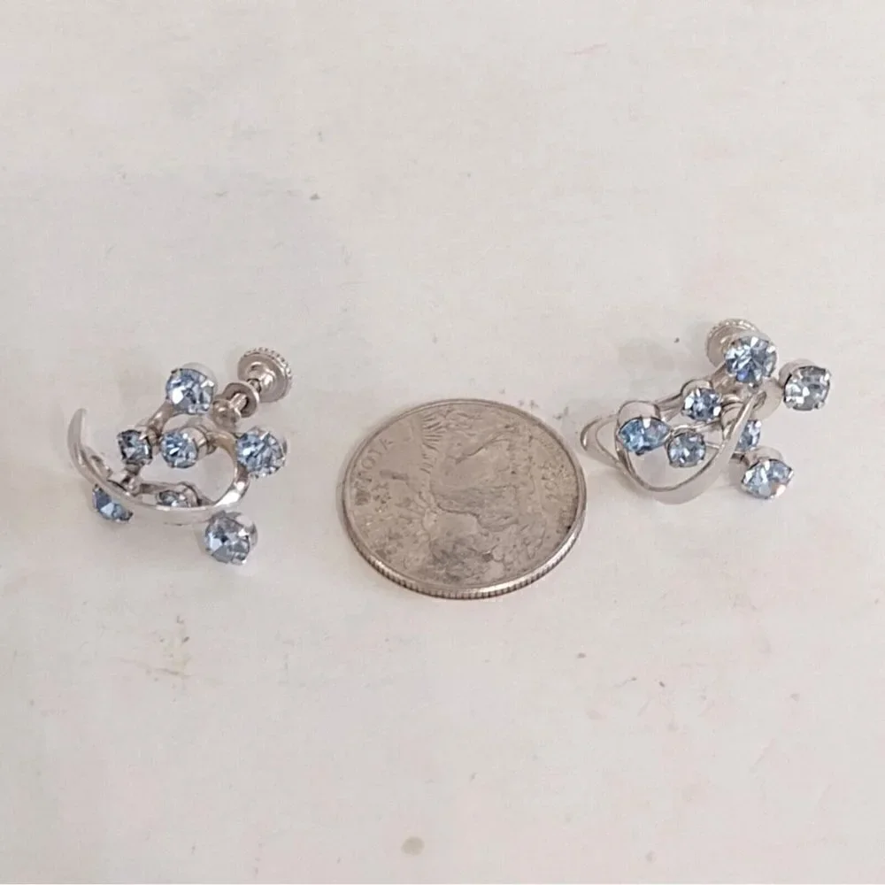 Vintage Star Brand Jewelry Choker Necklace Screw Back Earrings Blue Rhinestones